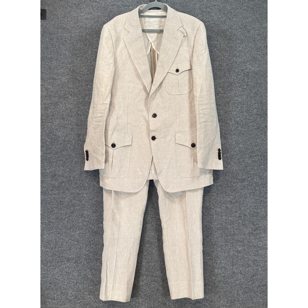 Suitsupply Suit Mens 42 Beige Spence Bryson Linen Safari Jort Luxury Slim Fit